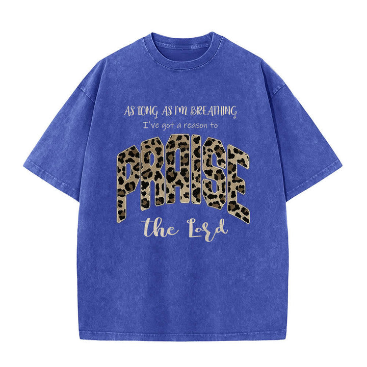 T-shirt délavé Christianartworkshop à imprimé léopard double face « Louez le Seigneur » - Bleu - 5XL - image 3