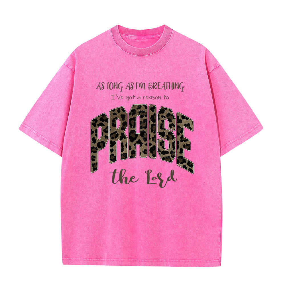 T-shirt délavé Christianartworkshop à imprimé léopard double face « Louez le Seigneur » - Rose - 5XL - image 1