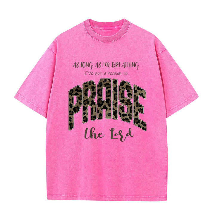 T-shirt délavé Christianartworkshop à imprimé léopard double face « Louez le Seigneur » - Rose - 5XL - image 1