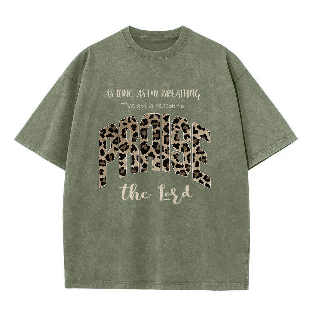 T-shirt délavé Christianartworkshop à imprimé léopard double face « Louez le Seigneur » - Vert armée - 5XL - image 2