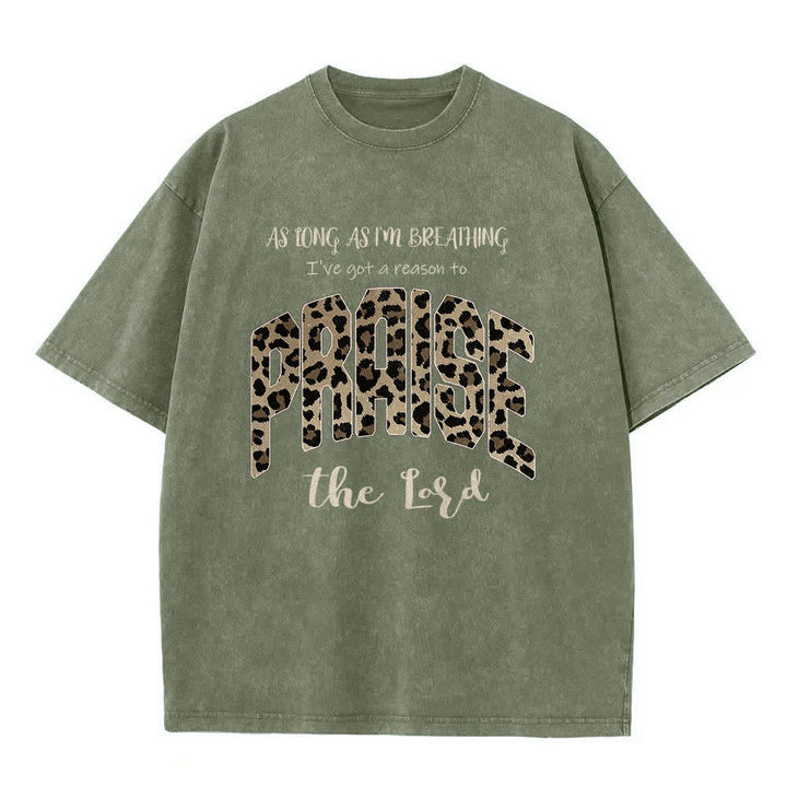 T-shirt délavé Christianartworkshop à imprimé léopard double face « Louez le Seigneur » - Vert armée - 5XL - image 2