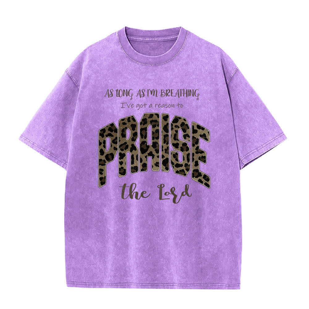T-shirt délavé Christianartworkshop à imprimé léopard double face « Louez le Seigneur » - Violet - 5XL - image 0