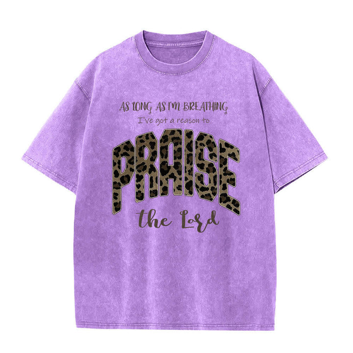 T-shirt délavé Christianartworkshop à imprimé léopard double face « Louez le Seigneur » - Violet - 5XL - image 0