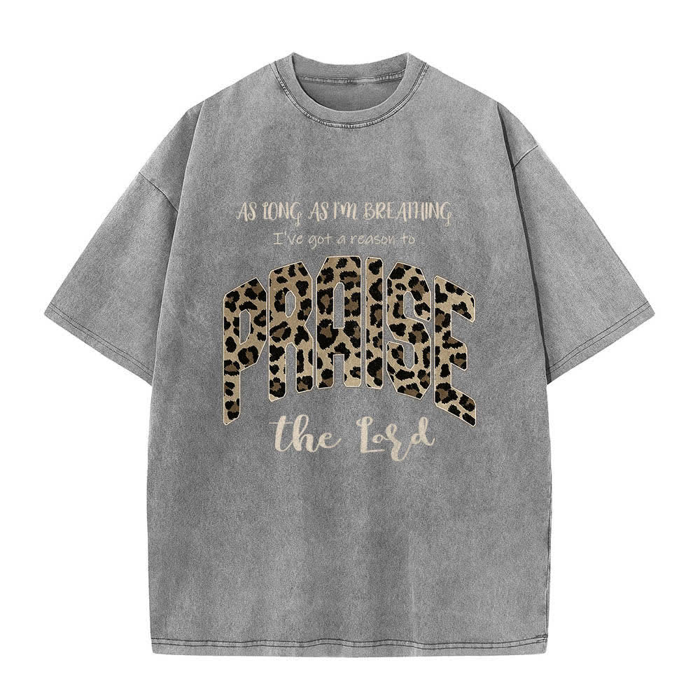 T-shirt délavé Christianartworkshop à imprimé léopard double face « Louez le Seigneur » - Gris - 5XL - image 5