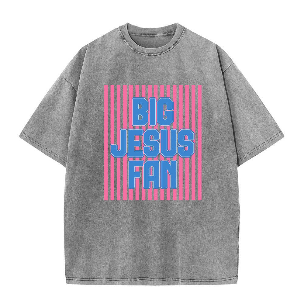 T-shirt délavé à rayures avec grand motif Jésus imprimé sur les deux faces, Christianartworkshop - Gris - 5XL - image 6
