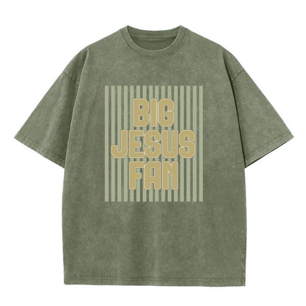 T-shirt délavé à rayures avec grand motif Jésus imprimé sur les deux faces, Christianartworkshop - Vert armée - 5XL - image 3
