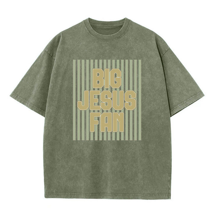 T-shirt délavé à rayures avec grand motif Jésus imprimé sur les deux faces, Christianartworkshop - Vert armée - 5XL - image 3
