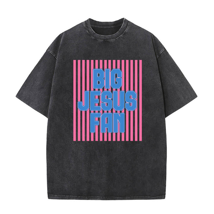 T-shirt délavé à rayures avec grand motif Jésus imprimé sur les deux faces, Christianartworkshop - Noir - 5XL - image 8