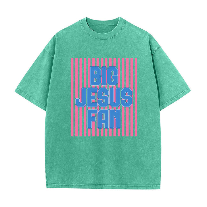 T-shirt délavé à rayures avec grand motif Jésus imprimé sur les deux faces, Christianartworkshop - Vert - 5XL - image 7