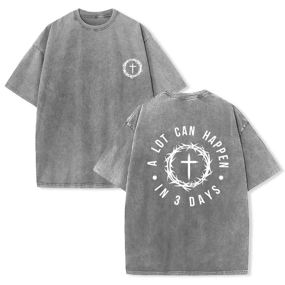 Christianartworkshop T-shirt délavé à imprimé double face « Il peut se passer beaucoup de choses en 3 jours » avec couronne d'épines et lettres croisées - Gris - 5XL - image 21
