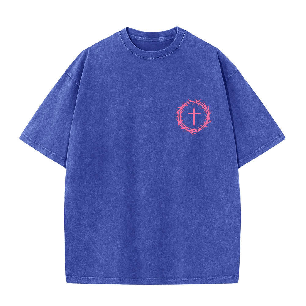 Christianartworkshop T-shirt délavé à imprimé double face « Il peut se passer beaucoup de choses en 3 jours » avec couronne d'épines et lettres croisées - image 17