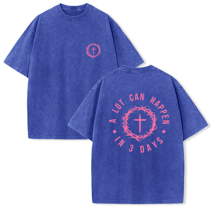 Christianartworkshop T-shirt délavé à imprimé double face « Il peut se passer beaucoup de choses en 3 jours » avec couronne d'épines et lettres croisées - Bleu - 5XL - image 15