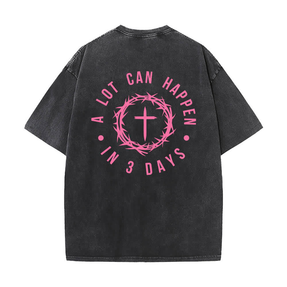 Christianartworkshop T-shirt délavé à imprimé double face « Il peut se passer beaucoup de choses en 3 jours » avec couronne d'épines et lettres croisées - image 1