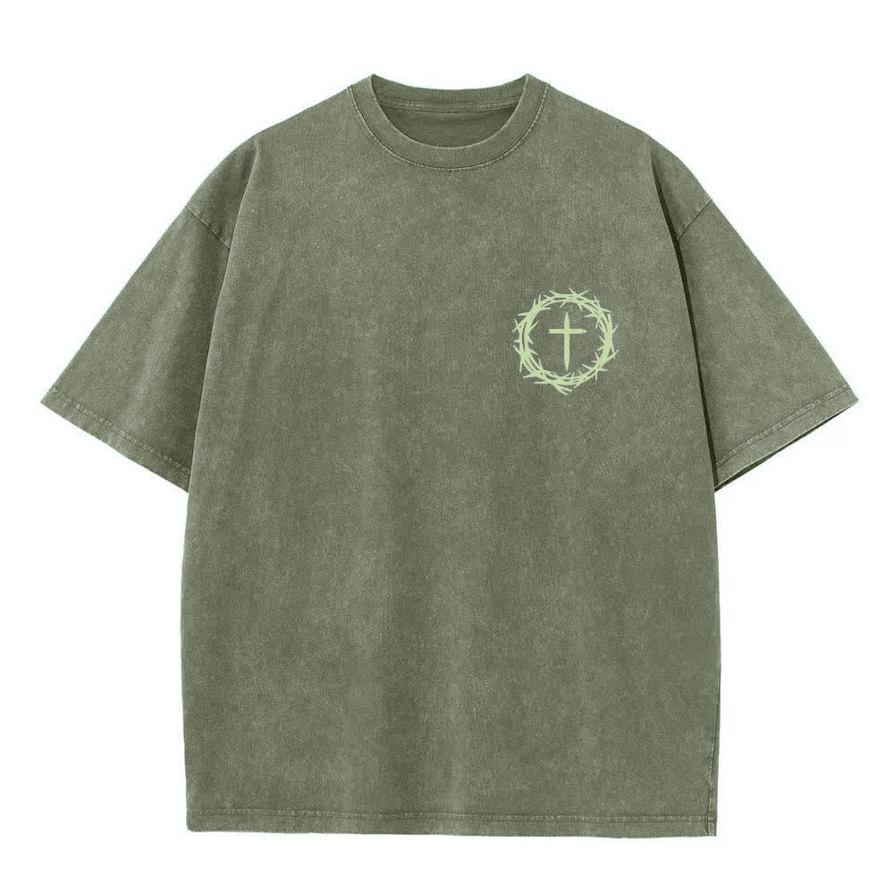 Christianartworkshop T-shirt délavé à imprimé double face « Il peut se passer beaucoup de choses en 3 jours » avec couronne d'épines et lettres croisées - image 14
