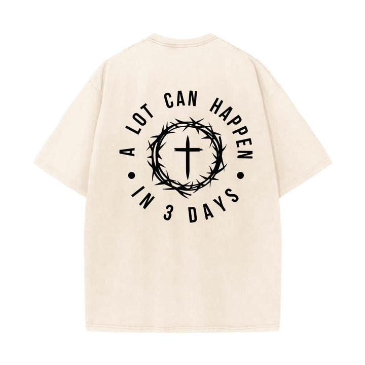 Christianartworkshop T-shirt délavé à imprimé double face « Il peut se passer beaucoup de choses en 3 jours » avec couronne d'épines et lettres croisées - image 4