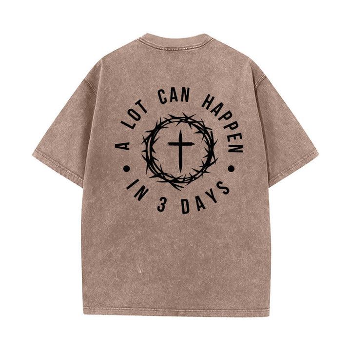 Christianartworkshop T-shirt délavé à imprimé double face « Il peut se passer beaucoup de choses en 3 jours » avec couronne d'épines et lettres croisées - image 19