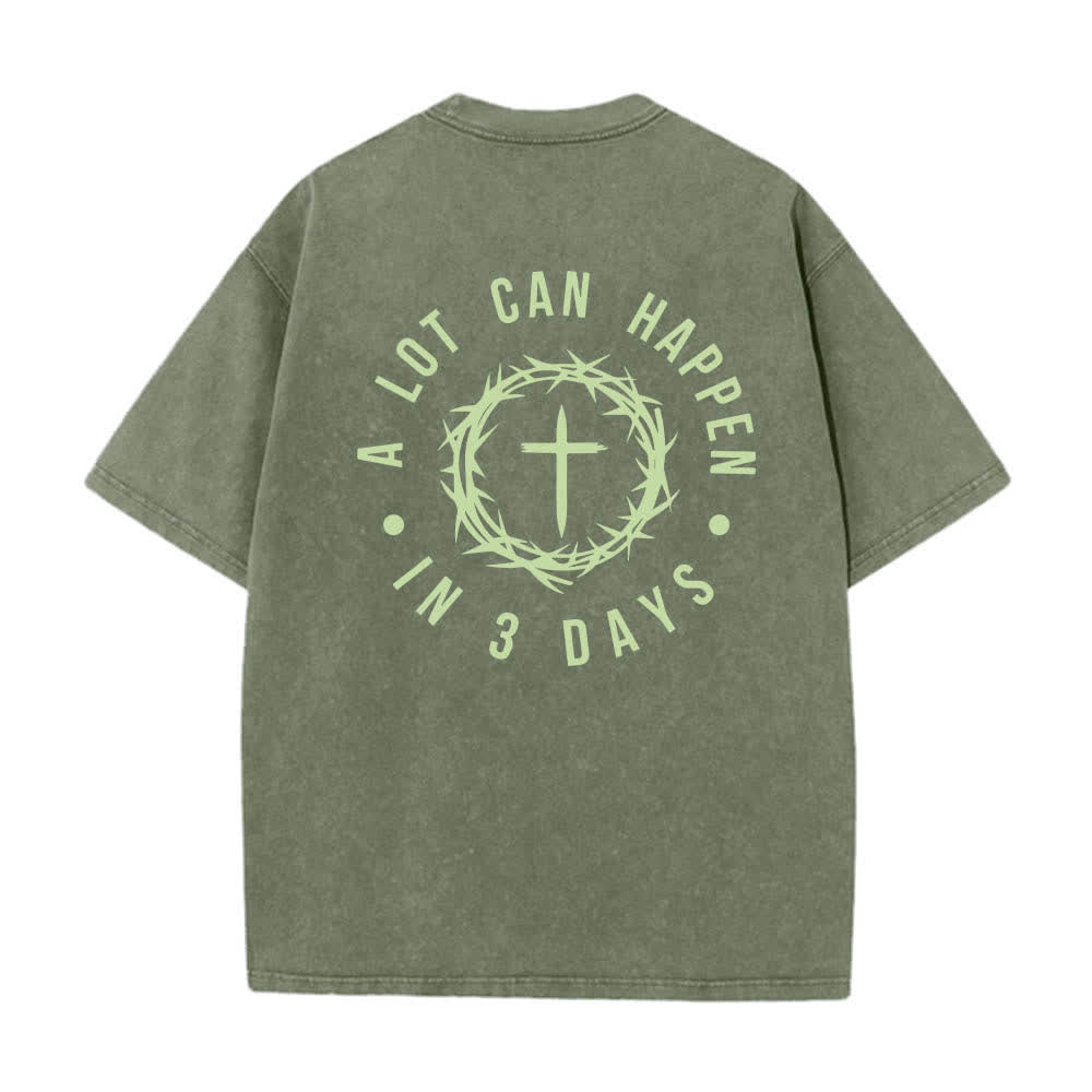 Christianartworkshop T-shirt délavé à imprimé double face « Il peut se passer beaucoup de choses en 3 jours » avec couronne d'épines et lettres croisées - image 13