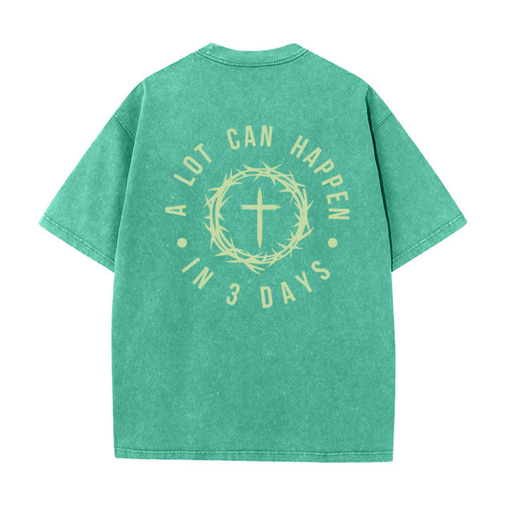 Christianartworkshop T-shirt délavé à imprimé double face « Il peut se passer beaucoup de choses en 3 jours » avec couronne d'épines et lettres croisées - image 25