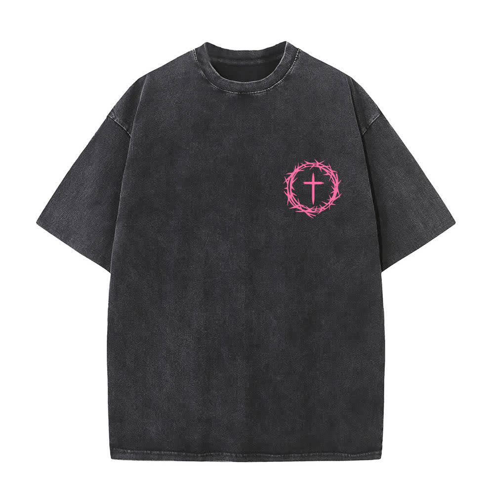 Christianartworkshop T-shirt délavé à imprimé double face « Il peut se passer beaucoup de choses en 3 jours » avec couronne d'épines et lettres croisées - image 2