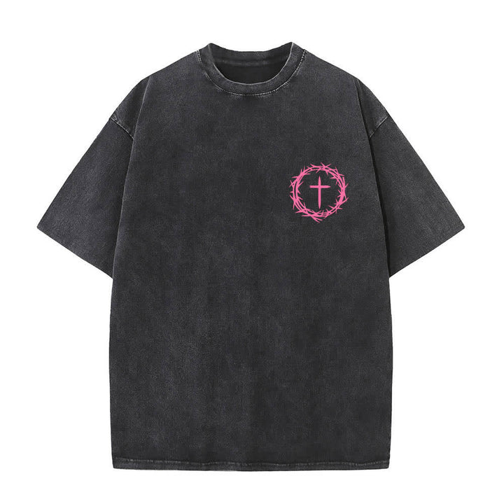 Christianartworkshop T-shirt délavé à imprimé double face « Il peut se passer beaucoup de choses en 3 jours » avec couronne d'épines et lettres croisées - image 2