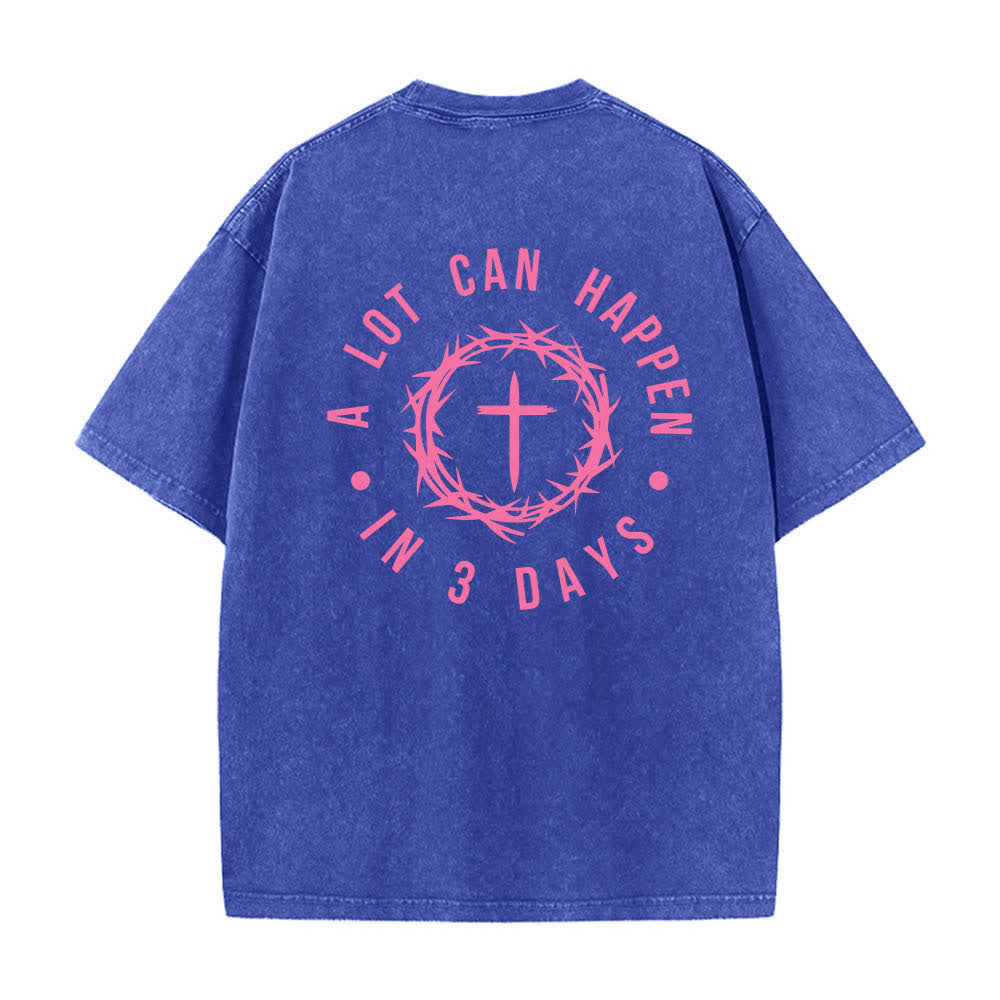 Christianartworkshop T-shirt délavé à imprimé double face « Il peut se passer beaucoup de choses en 3 jours » avec couronne d'épines et lettres croisées - image 16