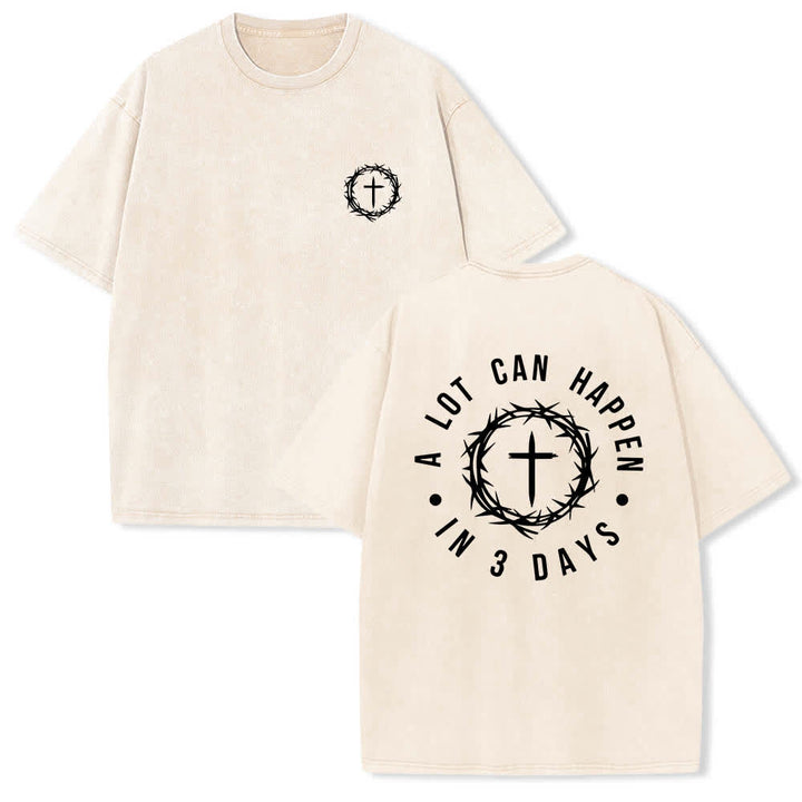 Christianartworkshop T-shirt délavé à imprimé double face « Il peut se passer beaucoup de choses en 3 jours » avec couronne d'épines et lettres croisées - Beige - 5XL - image 3