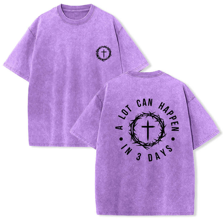 Christianartworkshop T-shirt délavé à imprimé double face « Il peut se passer beaucoup de choses en 3 jours » avec couronne d'épines et lettres croisées - Violet - 5XL - image 6