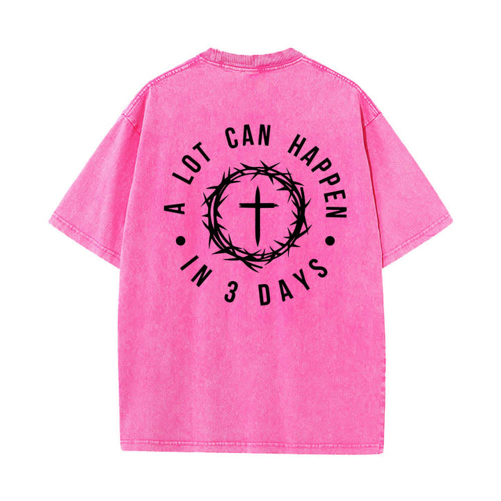 Christianartworkshop T-shirt délavé à imprimé double face « Il peut se passer beaucoup de choses en 3 jours » avec couronne d'épines et lettres croisées - image 10