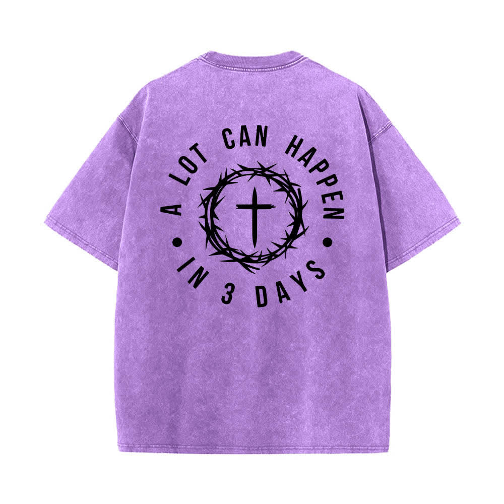 Christianartworkshop T-shirt délavé à imprimé double face « Il peut se passer beaucoup de choses en 3 jours » avec couronne d'épines et lettres croisées - image 7