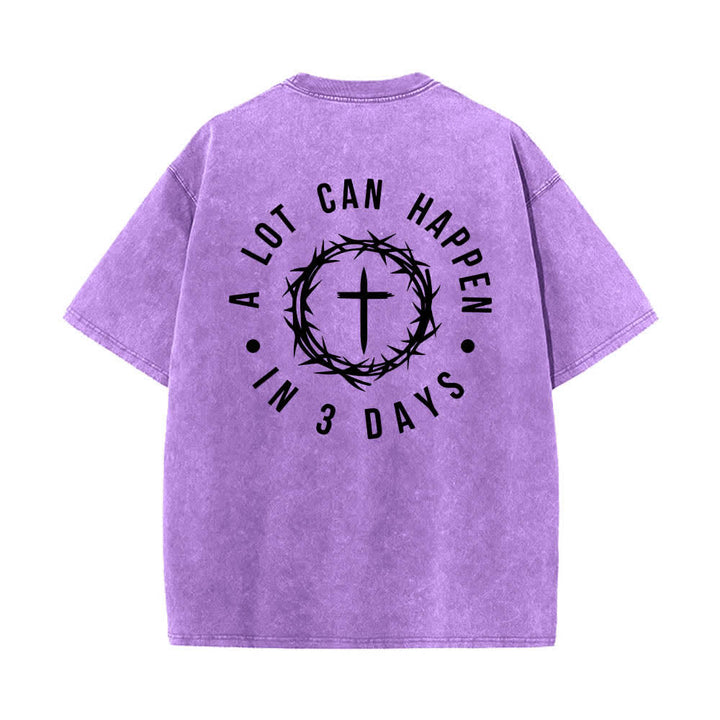 Christianartworkshop T-shirt délavé à imprimé double face « Il peut se passer beaucoup de choses en 3 jours » avec couronne d'épines et lettres croisées - image 7
