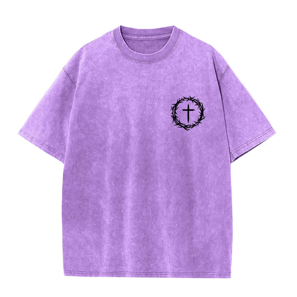 Christianartworkshop T-shirt délavé à imprimé double face « Il peut se passer beaucoup de choses en 3 jours » avec couronne d'épines et lettres croisées - image 8