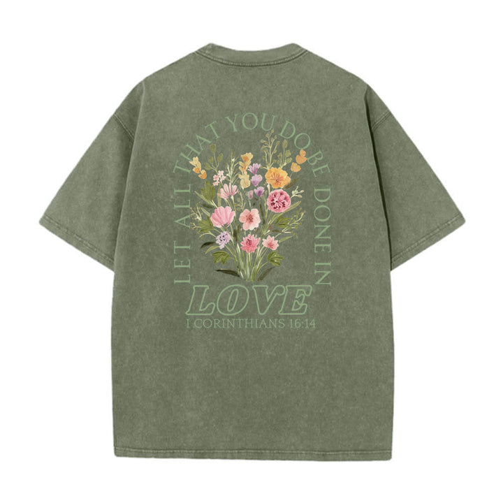 Christianartworkshop T-shirt délavé à imprimé floral et lettres croisées double face « Que tout ce que vous faites soit fait avec amour » - image 16