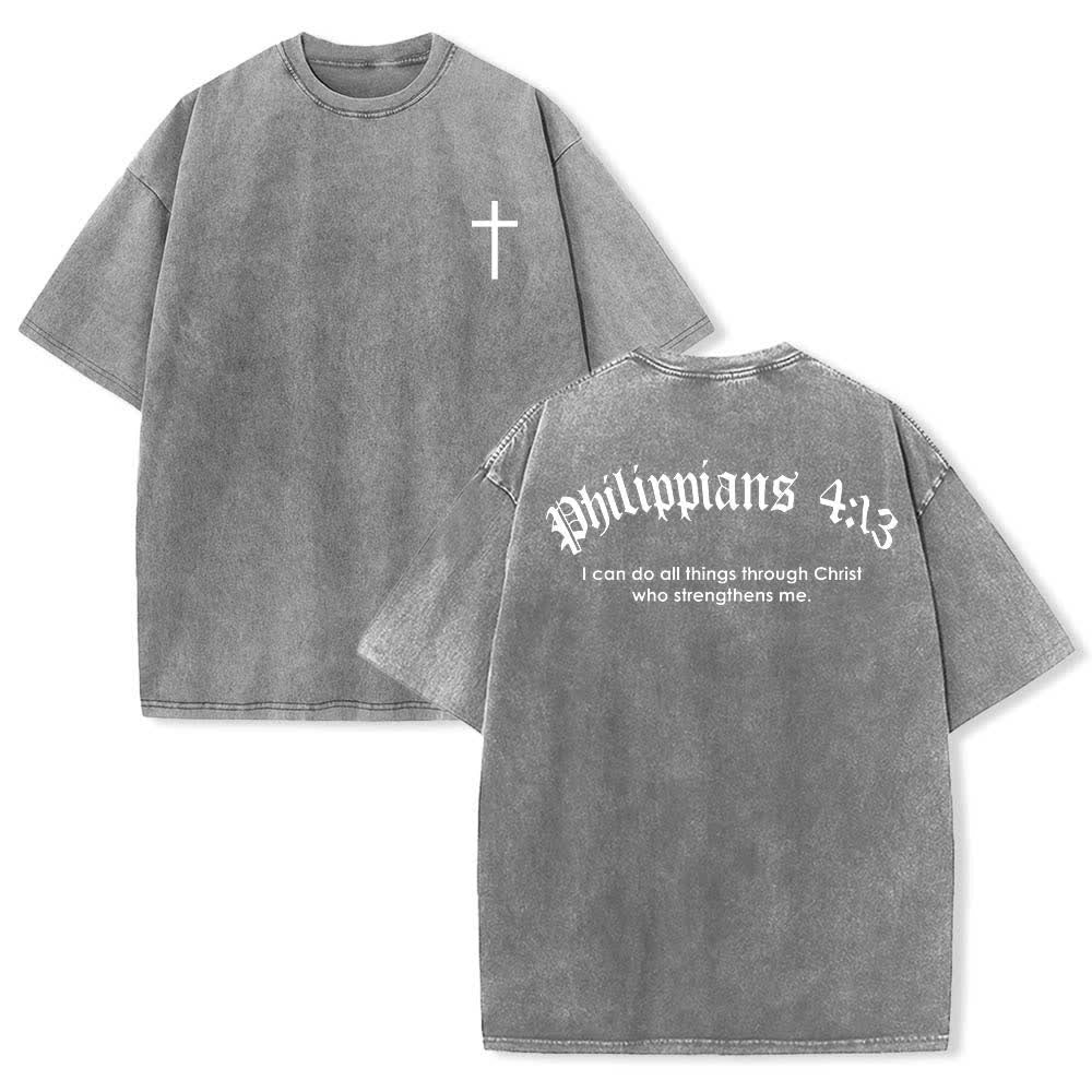 Christianartworkshop T-shirt délavé avec impression recto-verset Philippiens 4:13 et croix - Gris - 5XL - image 0