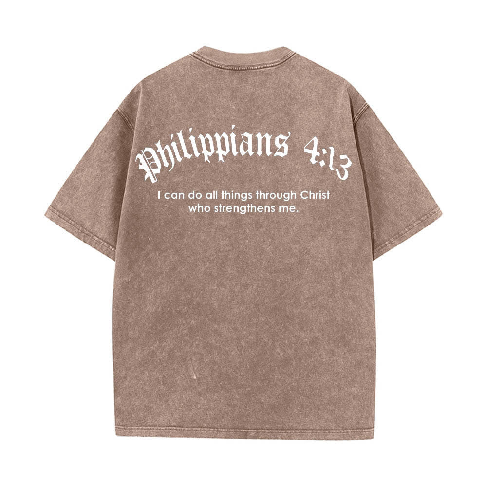 Christianartworkshop T-shirt délavé avec impression recto-verset Philippiens 4:13 et croix - image 25