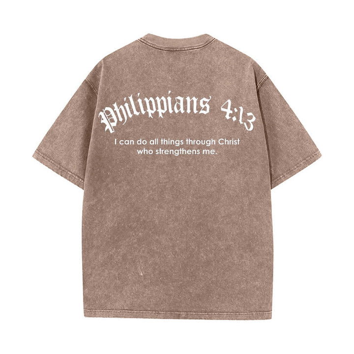 Christianartworkshop T-shirt délavé avec impression recto-verset Philippiens 4:13 et croix - image 25