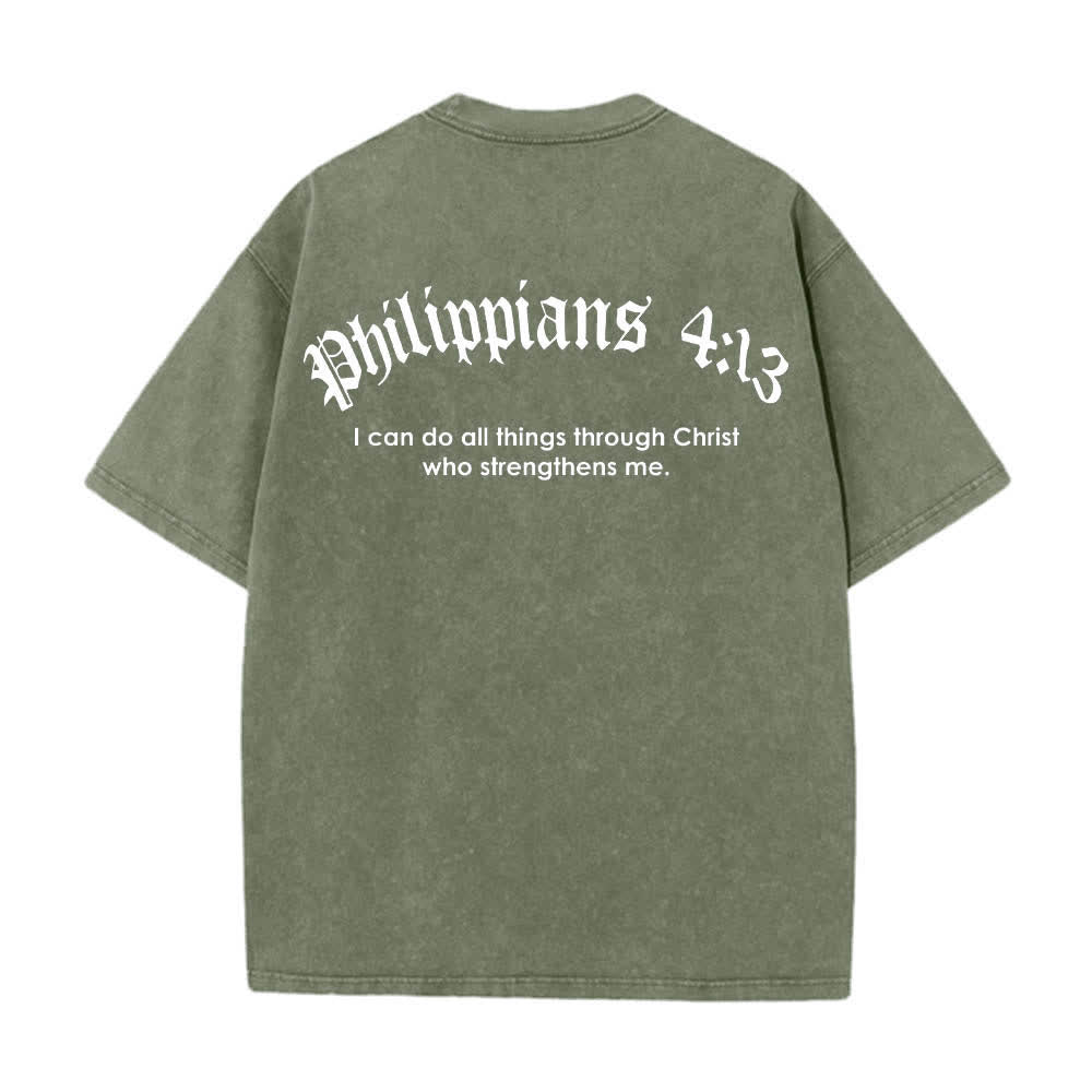 Christianartworkshop T-shirt délavé avec impression recto-verset Philippiens 4:13 et croix - image 19
