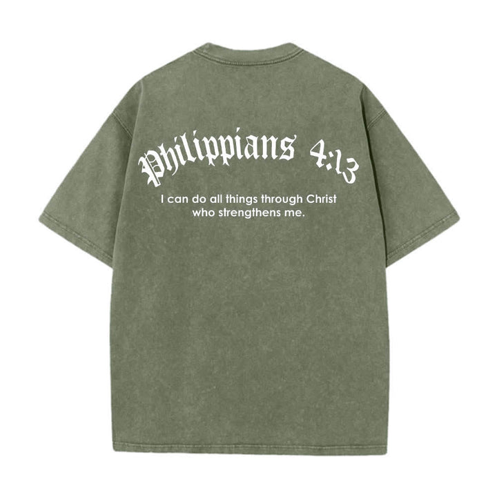 Christianartworkshop T-shirt délavé avec impression recto-verset Philippiens 4:13 et croix - image 19
