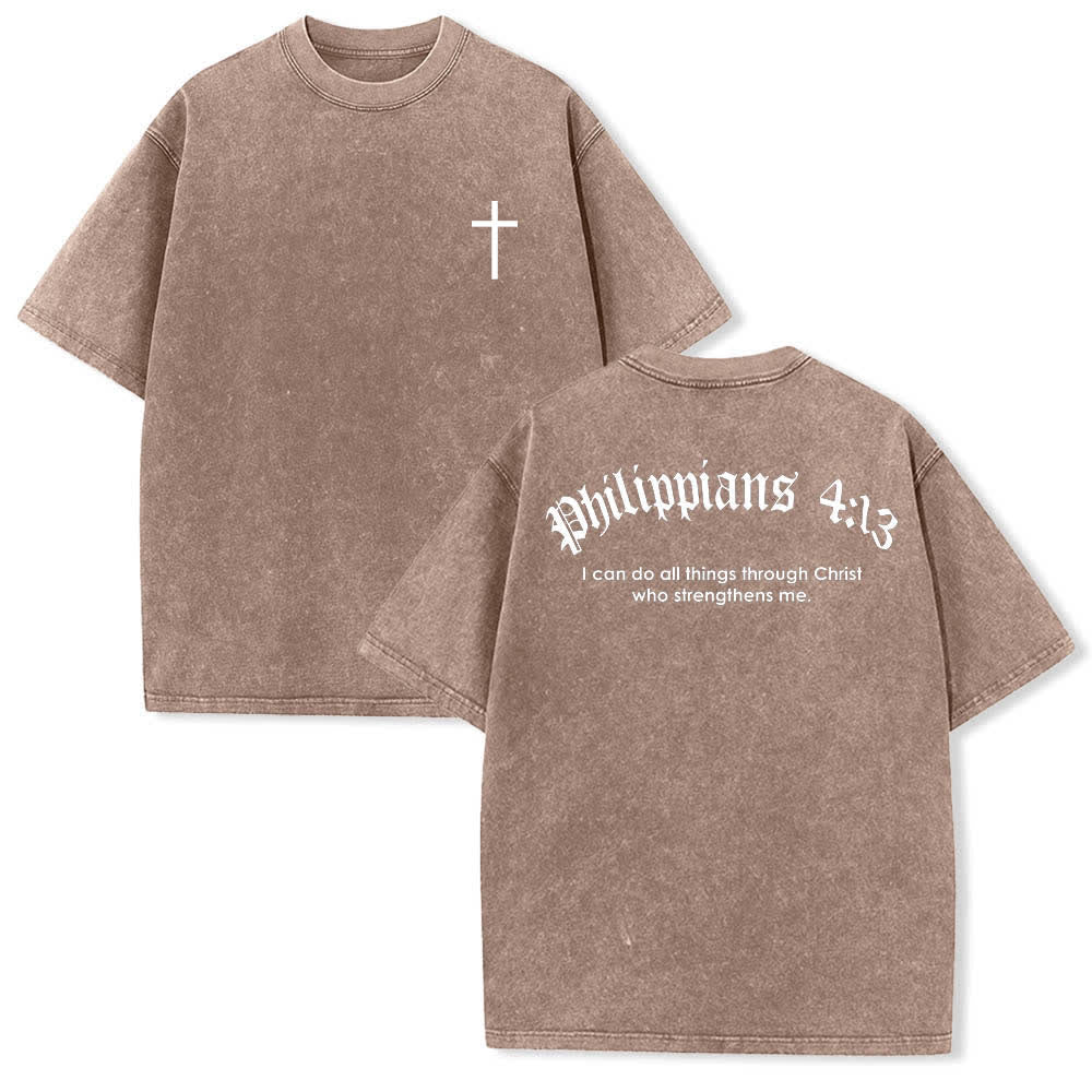 Christianartworkshop T-shirt délavé avec impression recto-verset Philippiens 4:13 et croix - Brun - 5XL - image 24