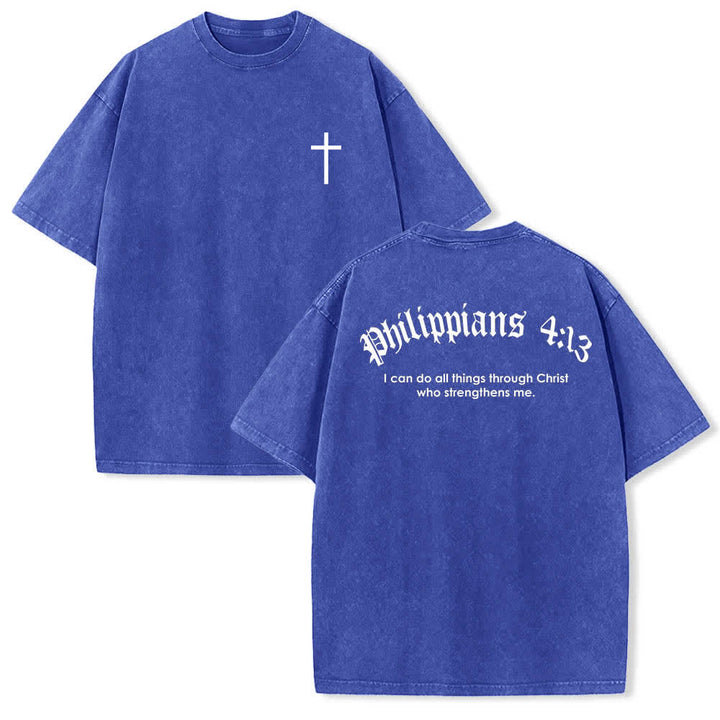 Christianartworkshop T-shirt délavé avec impression recto-verset Philippiens 4:13 et croix - Bleu - 5XL - image 21