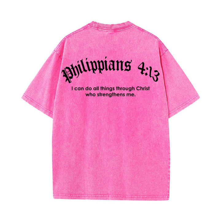 Christianartworkshop T-shirt délavé avec impression recto-verset Philippiens 4:13 et croix - image 16