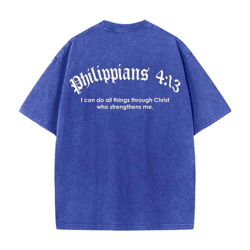 Christianartworkshop T-shirt délavé avec impression recto-verset Philippiens 4:13 et croix - image 22