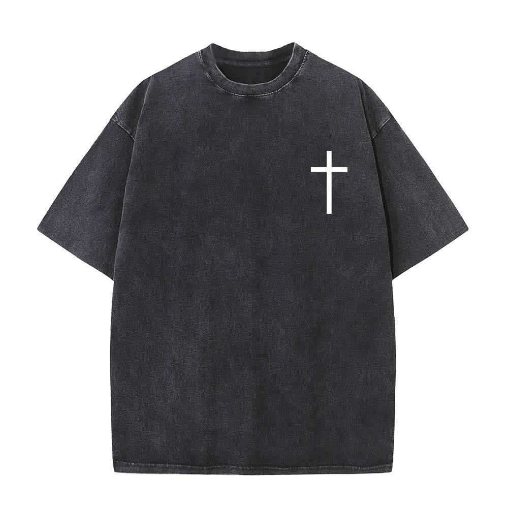 Christianartworkshop T-shirt délavé avec impression recto-verset Philippiens 4:13 et croix - image 8