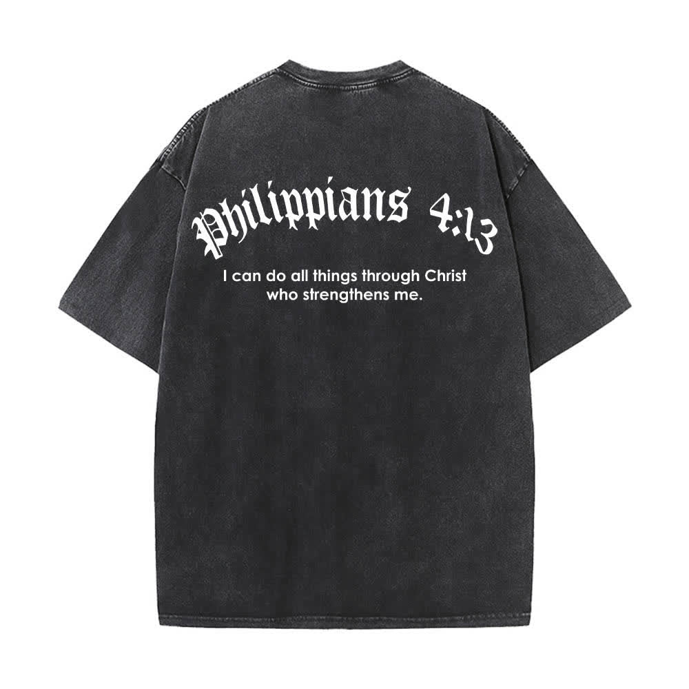 Christianartworkshop T-shirt délavé avec impression recto-verset Philippiens 4:13 et croix - image 7