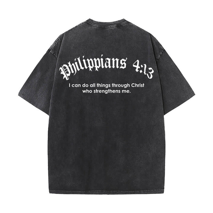 Christianartworkshop T-shirt délavé avec impression recto-verset Philippiens 4:13 et croix - image 7