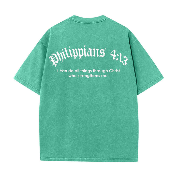Christianartworkshop T-shirt délavé avec impression recto-verset Philippiens 4:13 et croix - image 4