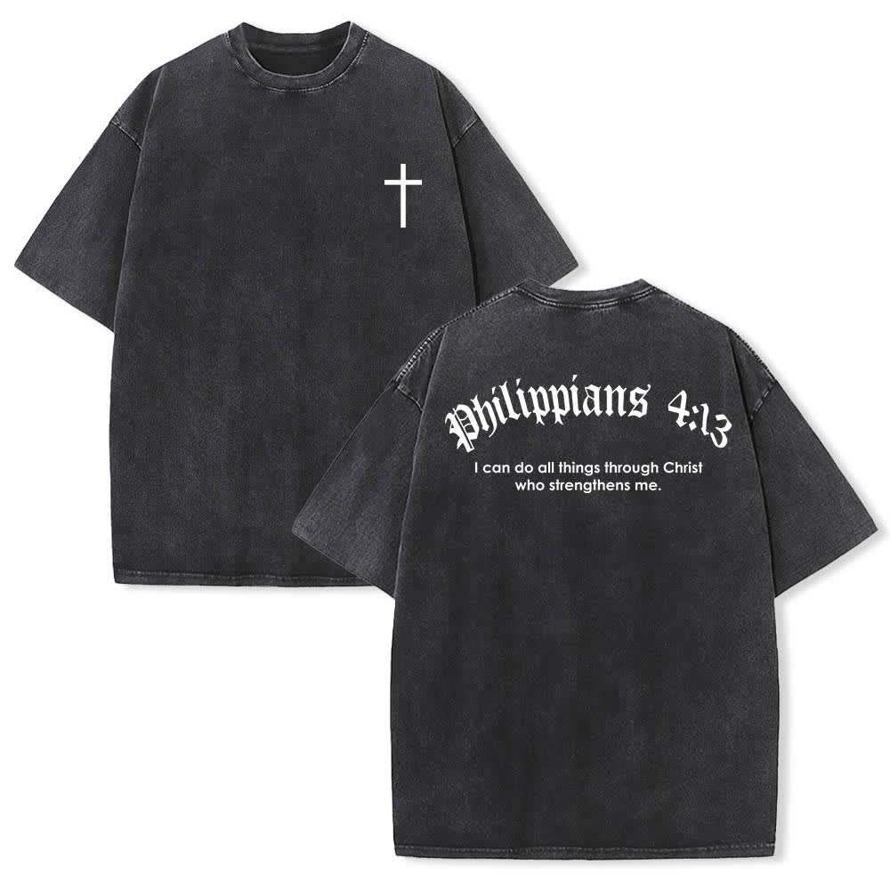 Christianartworkshop T-shirt délavé avec impression recto-verset Philippiens 4:13 et croix - Noir - 5XL - image 6