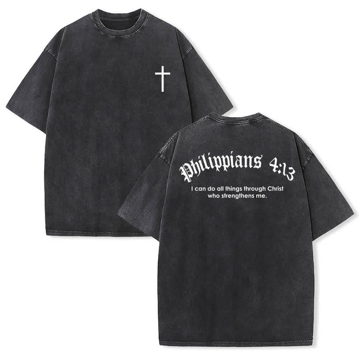 Christianartworkshop T-shirt délavé avec impression recto-verset Philippiens 4:13 et croix - Noir - 5XL - image 6
