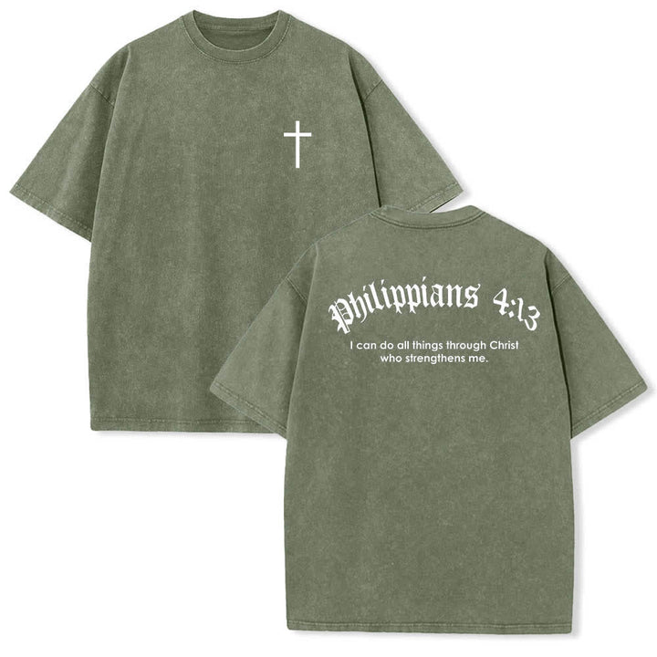 Christianartworkshop T-shirt délavé avec impression recto-verset Philippiens 4:13 et croix - Vert armée - 5XL - image 18