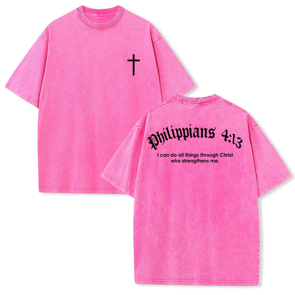 Christianartworkshop T-shirt délavé avec impression recto-verset Philippiens 4:13 et croix - Rose - 5XL - image 15
