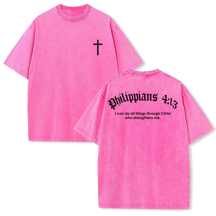 Christianartworkshop T-shirt délavé avec impression recto-verset Philippiens 4:13 et croix - Rose - 5XL - image 15